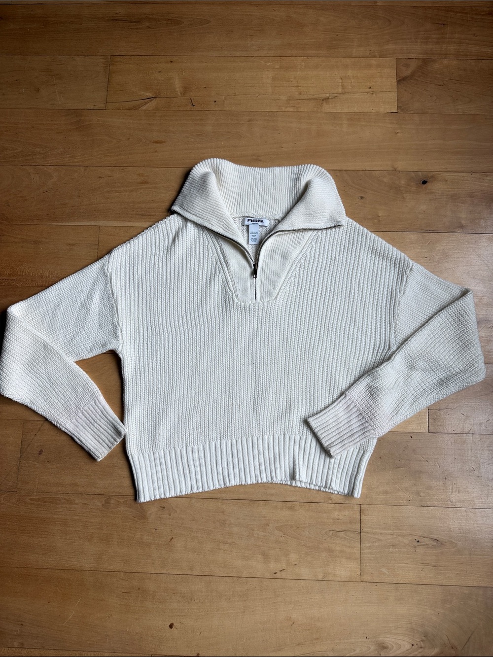 RSQ Cream Ribbed Half-Zip Turtleneck Sweater